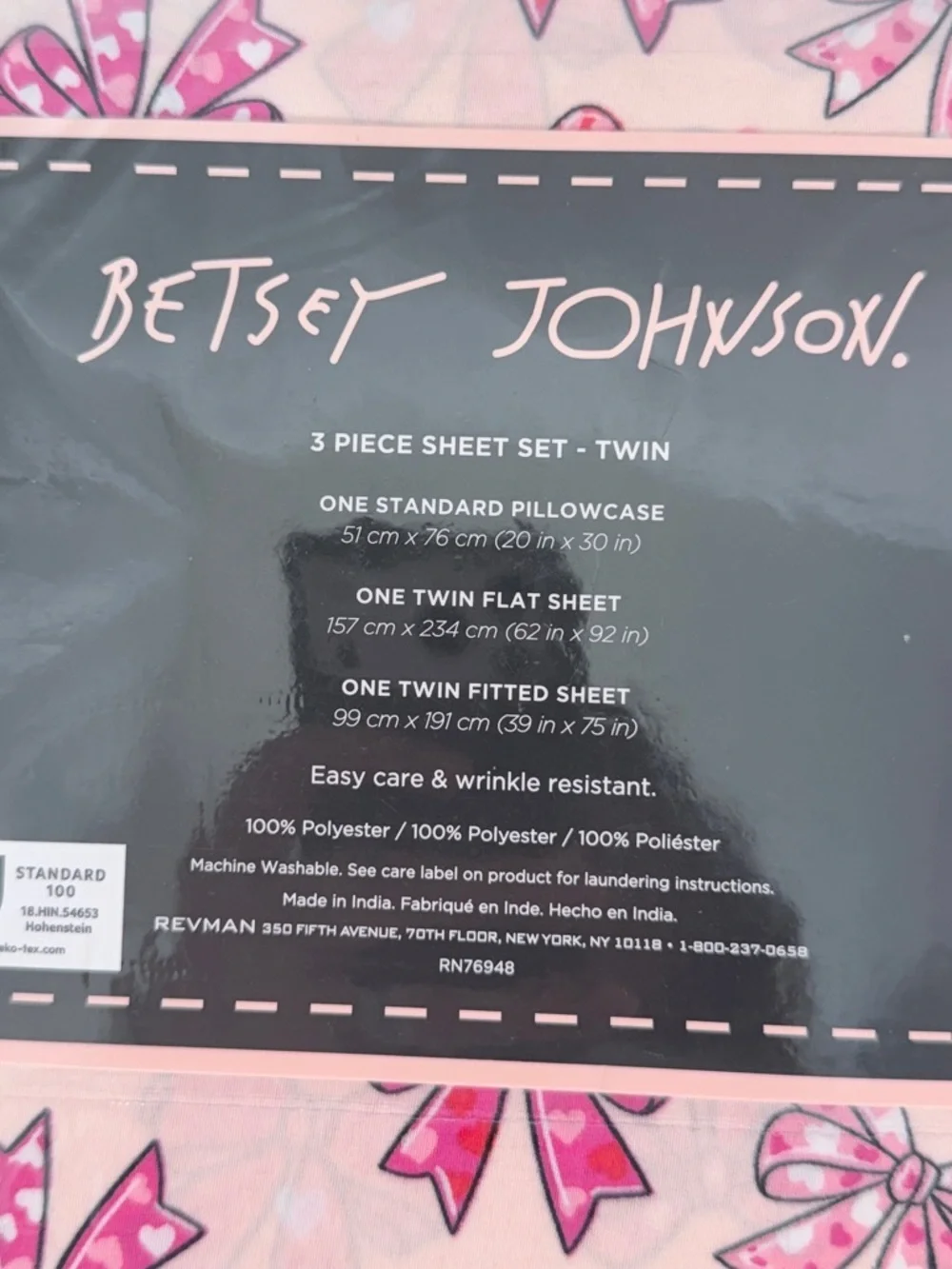 Betsey Johnson Pink Bow Heart Twin Sheet Set 3 Piece Bedding Girly sheet Set